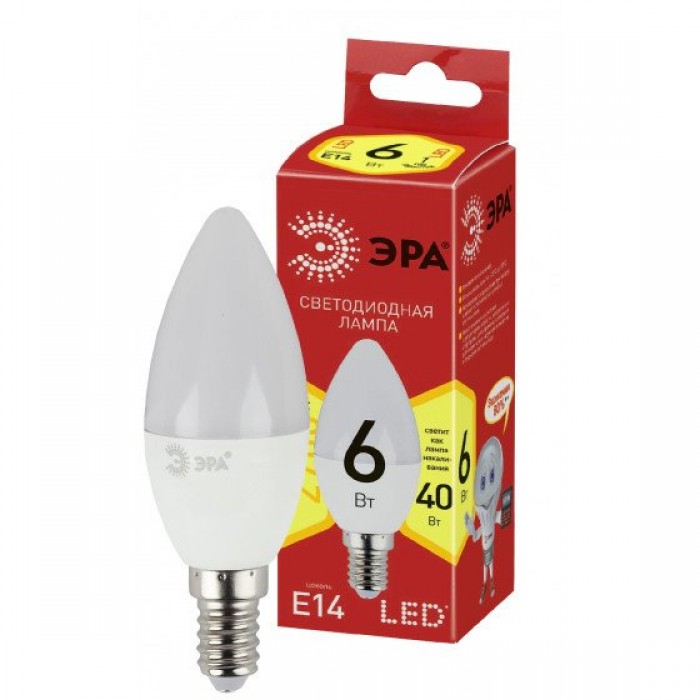 Лампа LED РЕД ЛАЙН E14-B35-6Вт-827 свеча,теплый