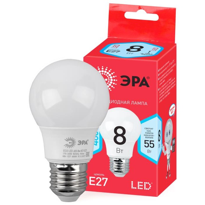 Лампа LED РЕД ЛАЙН E27-A55-8Вт-840 груша,нейтр.