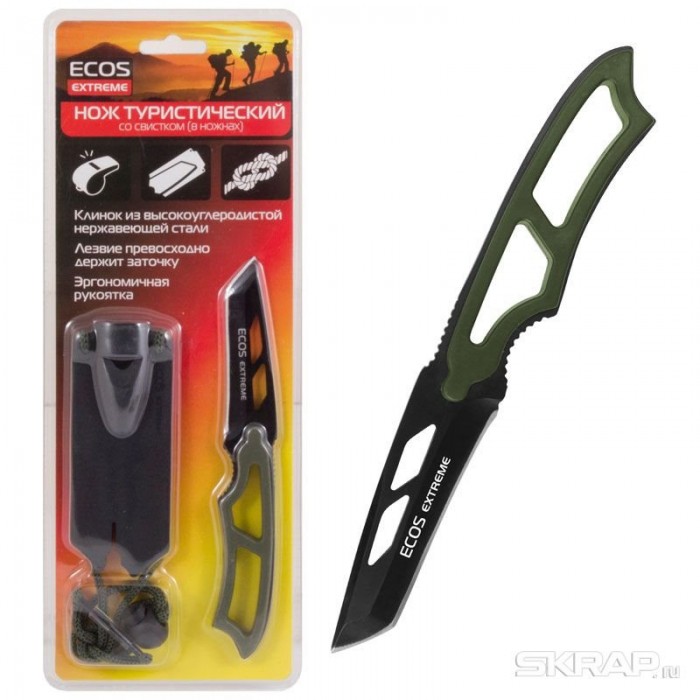 Нож туристический ЭКОС EX-SW-B01G со свистком зеленый 