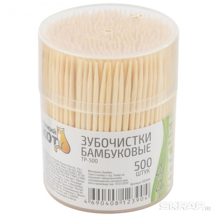 Зубочистки РЫЖИЙ КОТ TP-500 бамбуковые 500шт 