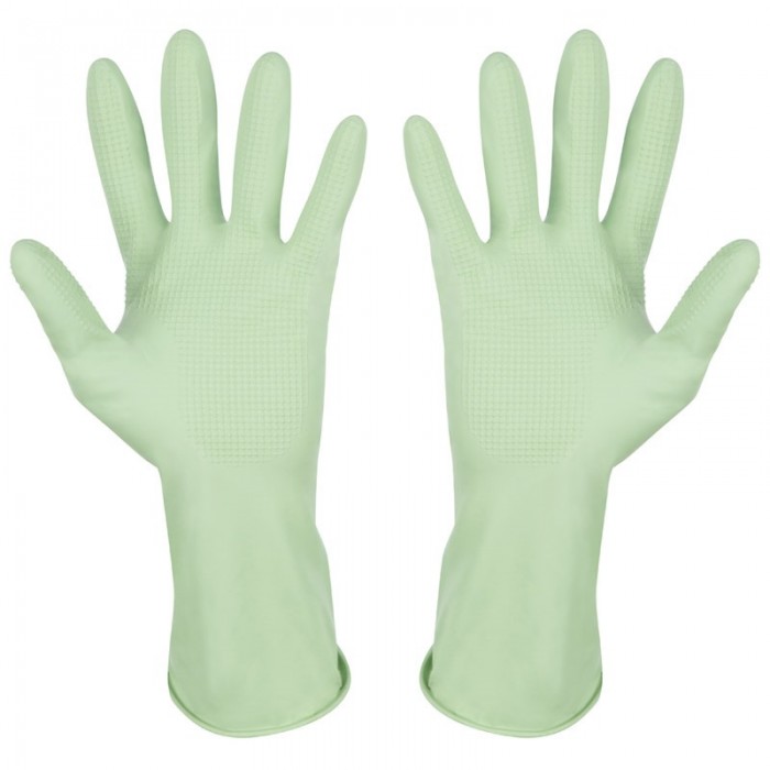 Перчатки резиновые РЫЖИЙ КОТ с хлопковым напылением зеленые M