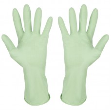 Перчатки резиновые РЫЖИЙ КОТ с хлопковым напылением зеленые S
