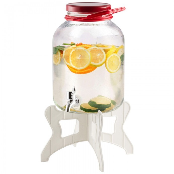 Банка стеклянная Лимонадник с краном на подставке 5л