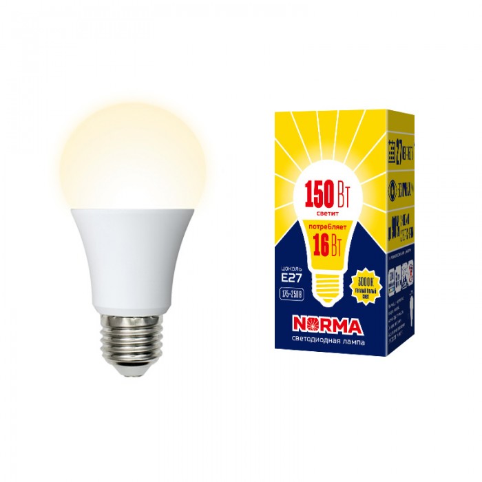 Лампа LED НОРМА E27-A60-16Вт-3000К груша,теплый