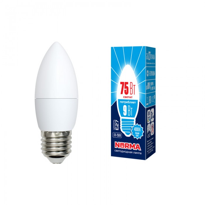 Лампа LED НОРМА E27-С37-9Вт-4000К свеча,нейтральный 