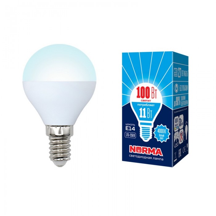 Лампа LED НОРМА E14-G45-11Вт-4000К шар,нейтральный 
