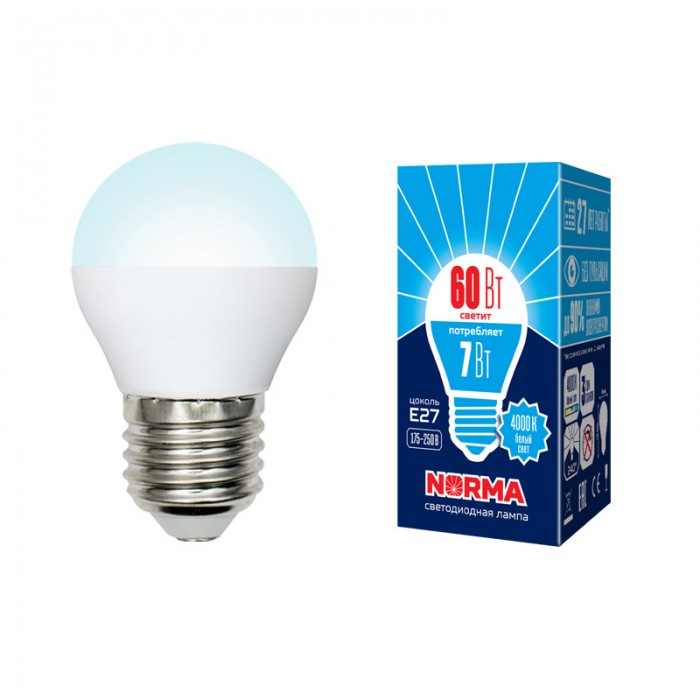 Лампа LED НОРМА E27-G45-7Вт-4000К шар,нейтральный 