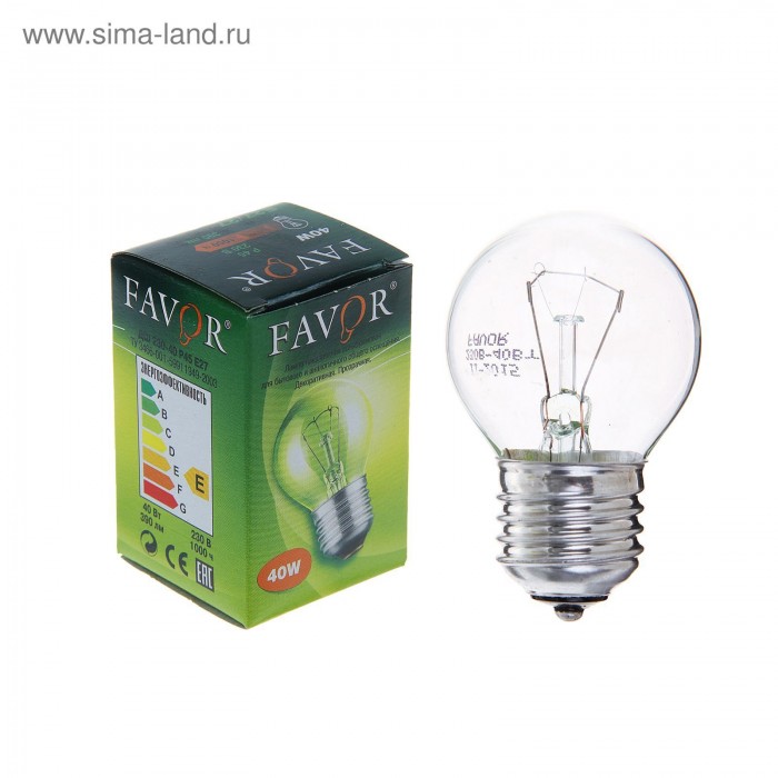Лампа накаливания ФАВОР E27-ДШ-40Вт-230В шар,индивидуальная упаковка